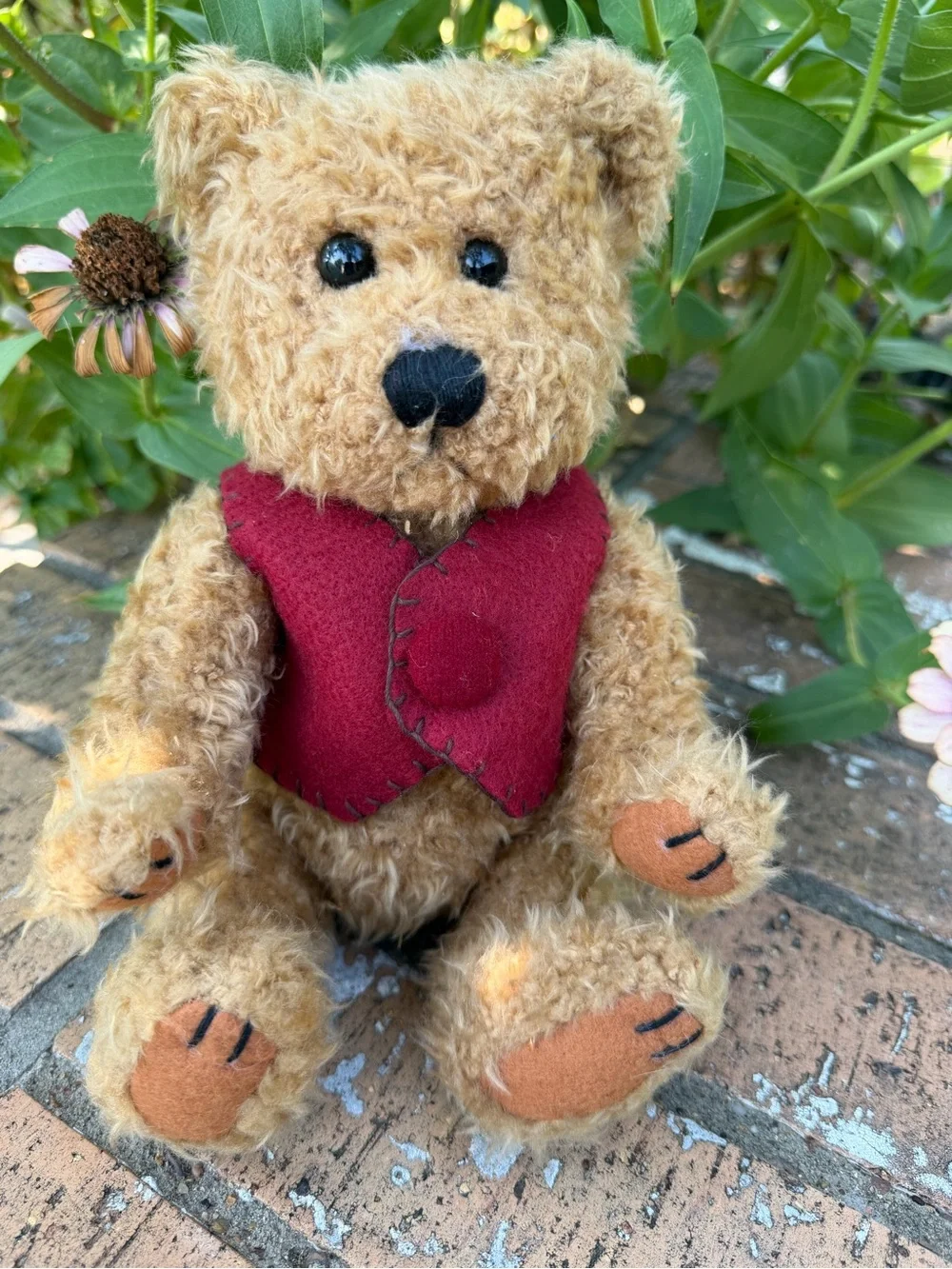 Vintage 1997 Gibson Greetings Classic Plush Teddy Bear with Red Vest - Kids Toys